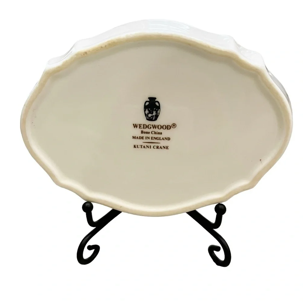 Vintage Wedgwood Kutani Crane Bone China Small Jewelry Trinket Dish White 5”x4”